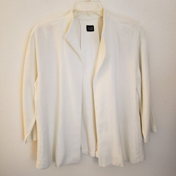 Eileen Fisher White Linen/Cotton Blend Open Front A-Line Jacket Size L* GUC - Picture 1 of 11